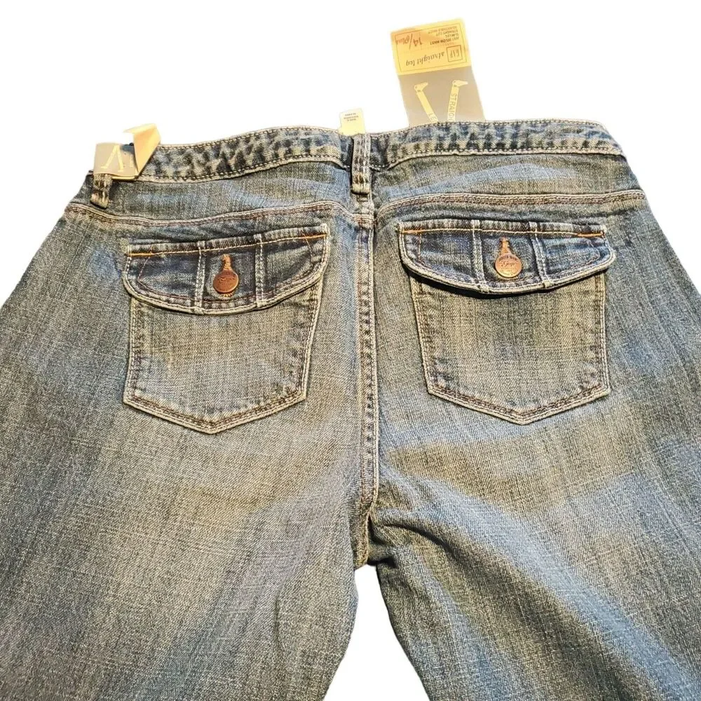 New Gap Girls Size 14 Plus Distressed Straight Slight Flare Jeans Flap Pockets
